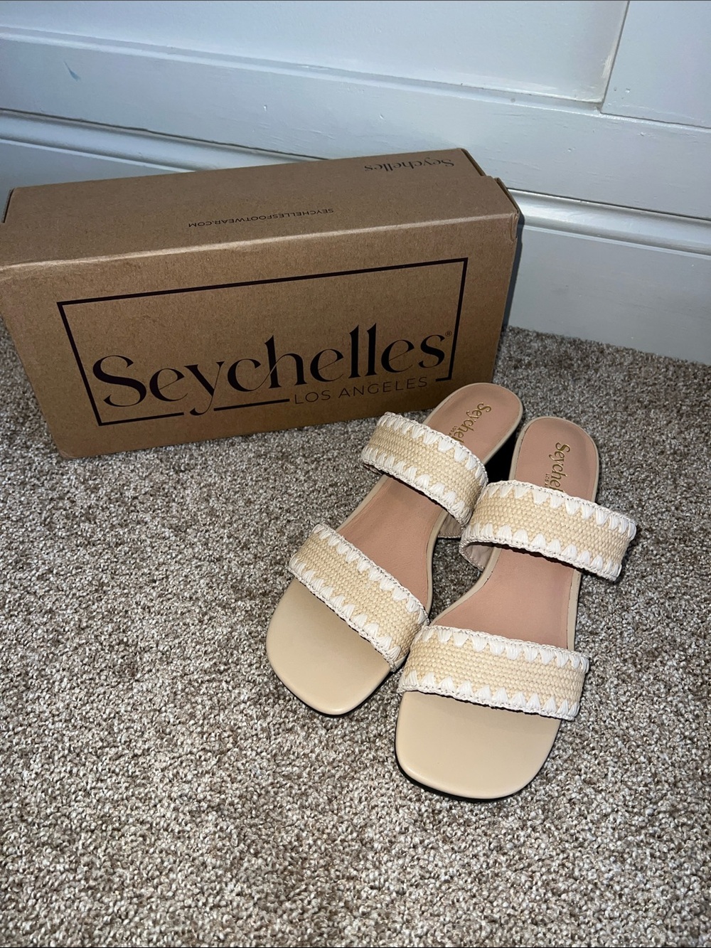 Seychelles Tan Woven Double-Strap Slide Sandals